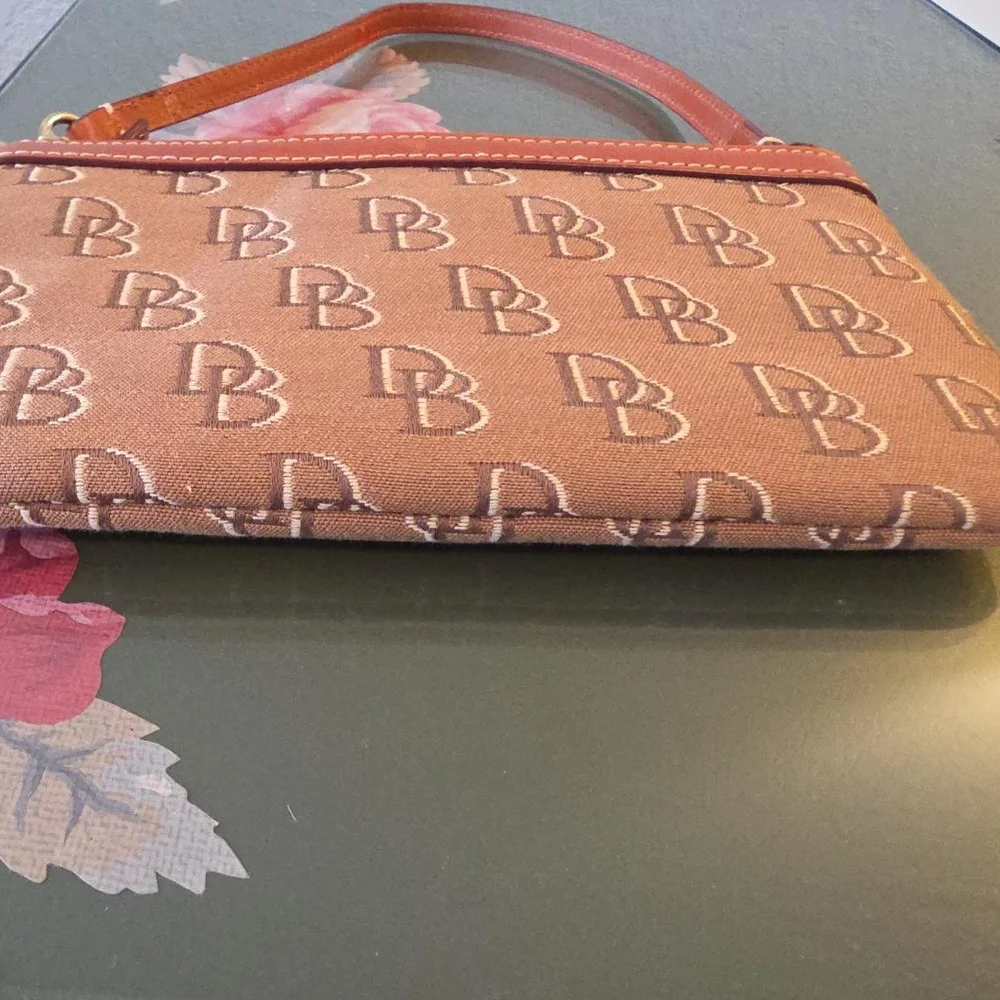 Dooney & Bourke Brown Signature Monogram Shoulder Bag with Tan Trim